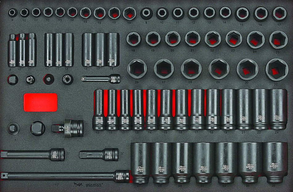 Teng Tools TTEISK73 Impact Socket Set 3/8" and 1/2" Drive 73 Pieces EVA Tray