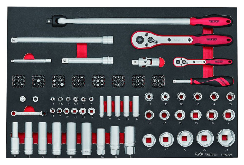 Teng Tools TTESK126 Socket Set 1/4" and 1/2" Drive 126 Pieces EVA Tray