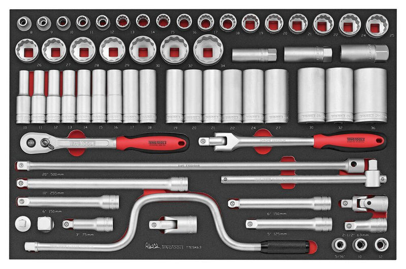 Teng Tools TTESK63 Socket Set 1/2" Drive 63 Pieces EVA Tray