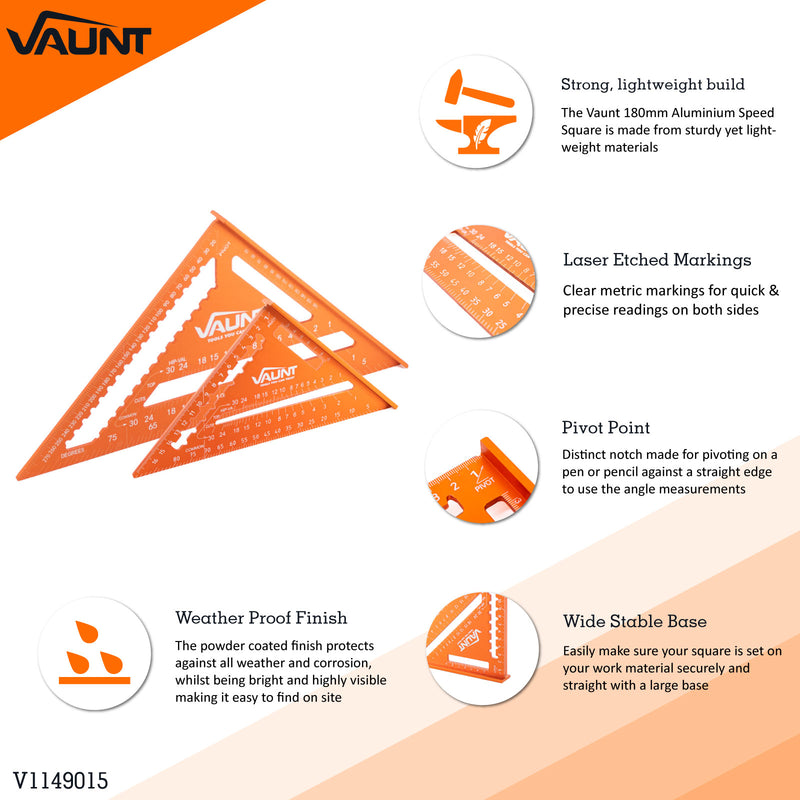 Vaunt V1149015 180mm & 300mm Aluminium Rafters Metric Speed Square Set