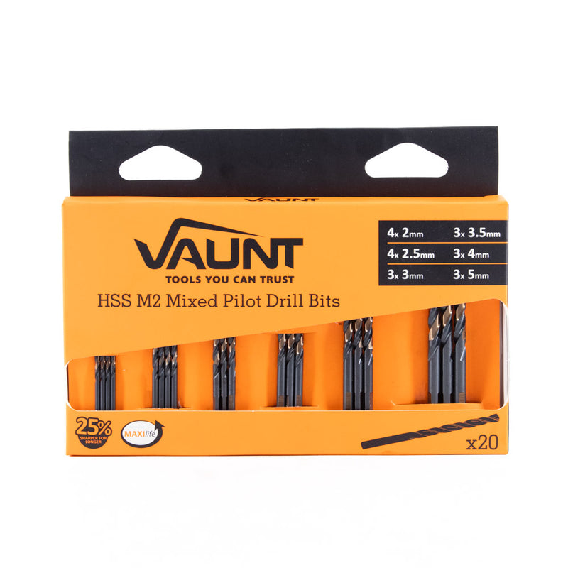 Vaunt V1324060 20 Piece HSS M2 Turbo Pilot Drill Bit Pack