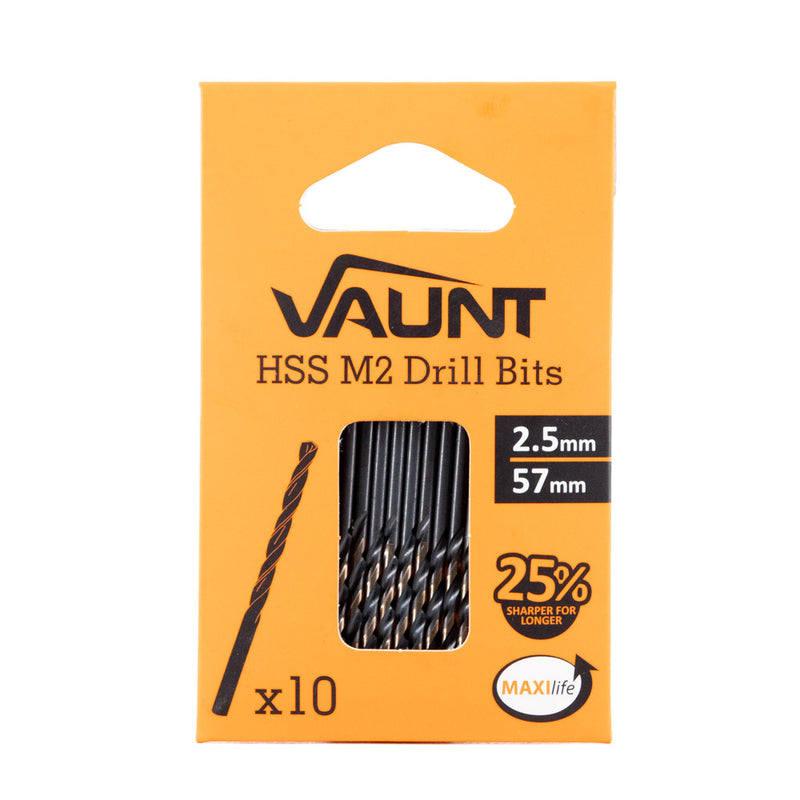 Vaunt V1324071 2.5mm x 57mm HSS M2 Turbo Drill Bits - Pack of 10