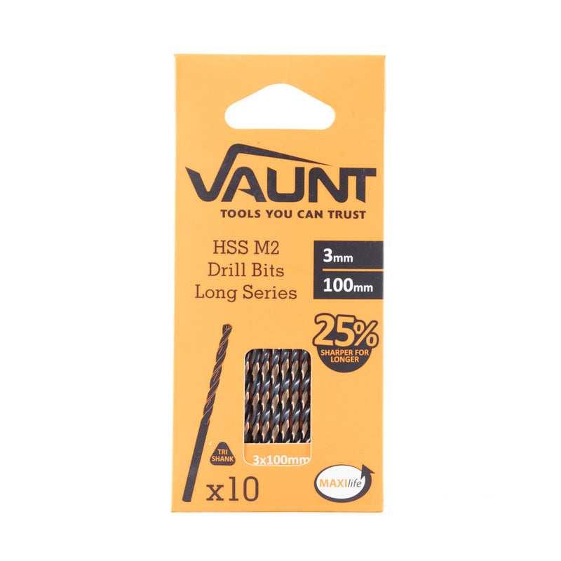 Vaunt V1324085 3.0mm x 100mm HSS M2 Long Turbo Drill Bits - Pack of 10