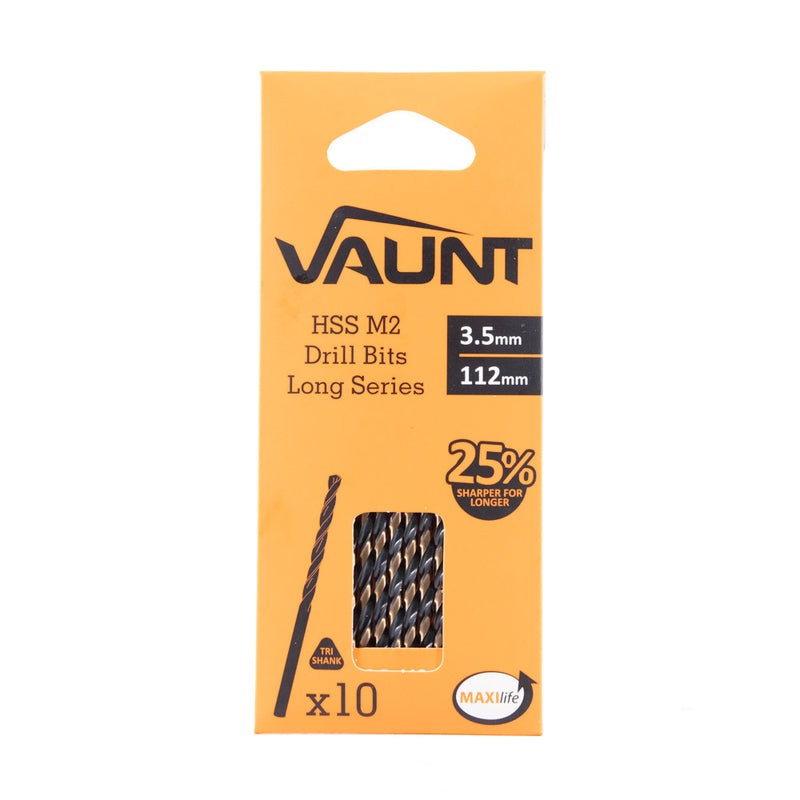 Vaunt V1324086 3.5mm x 112mm HSS M2 Long Turbo Drill Bits - Pack of 10