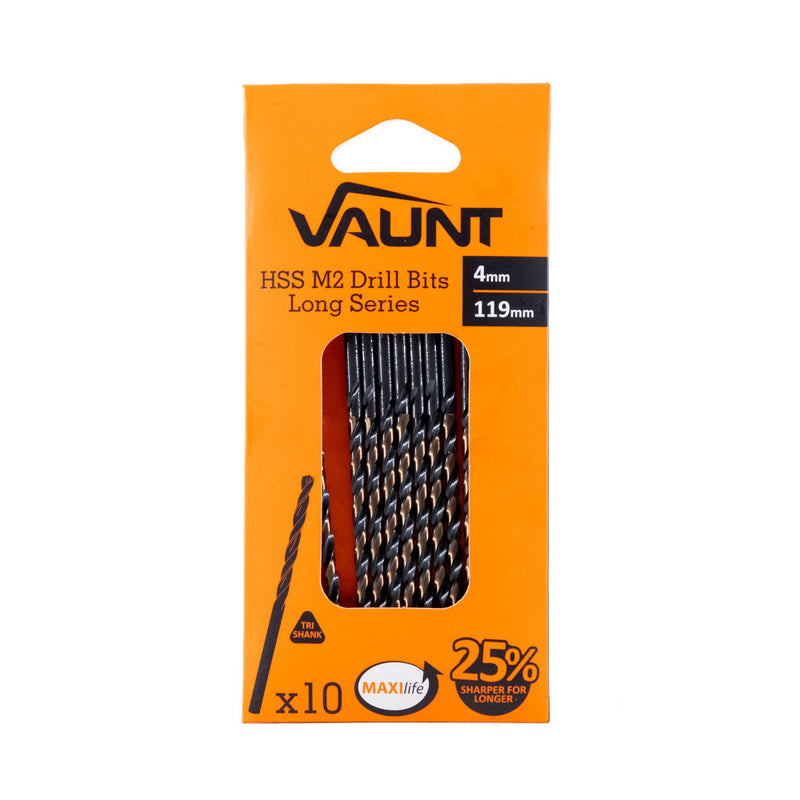 Vaunt V1324087 4.0mm x 119mm HSS M2 Long Turbo Drill Bits - Pack of 10