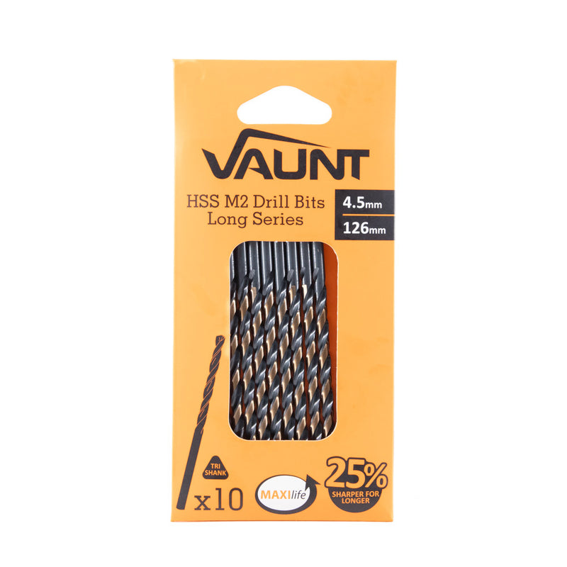 Vaunt V1324088 4.5mm x 126mm HSS M2 Long Turbo Drill Bits - Pack of 10