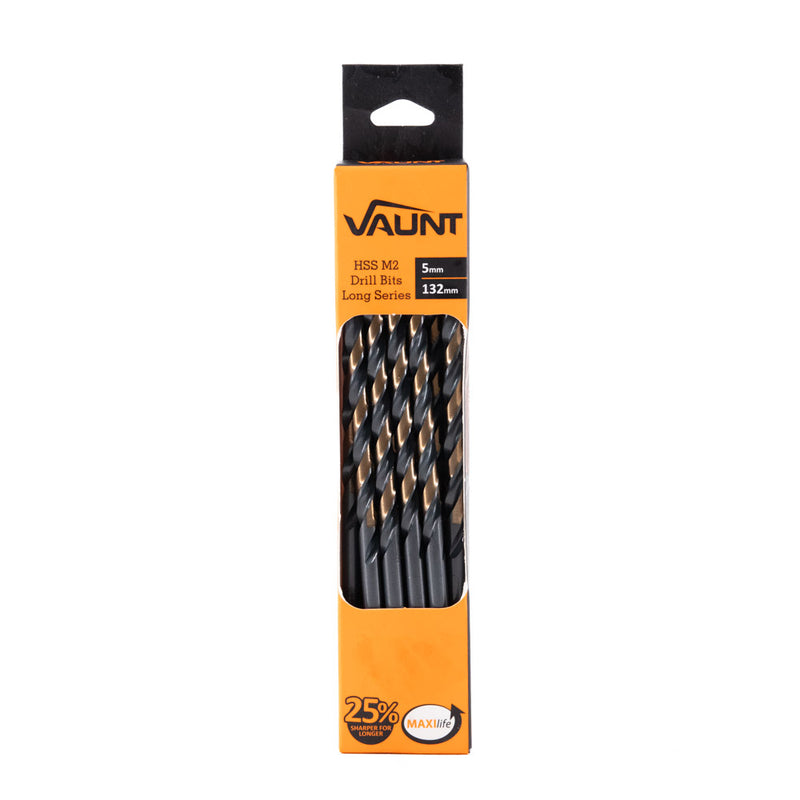 Vaunt V1324089 5.0mm x 132mm HSS M2 Long Turbo Drill Bits - Pack of 10