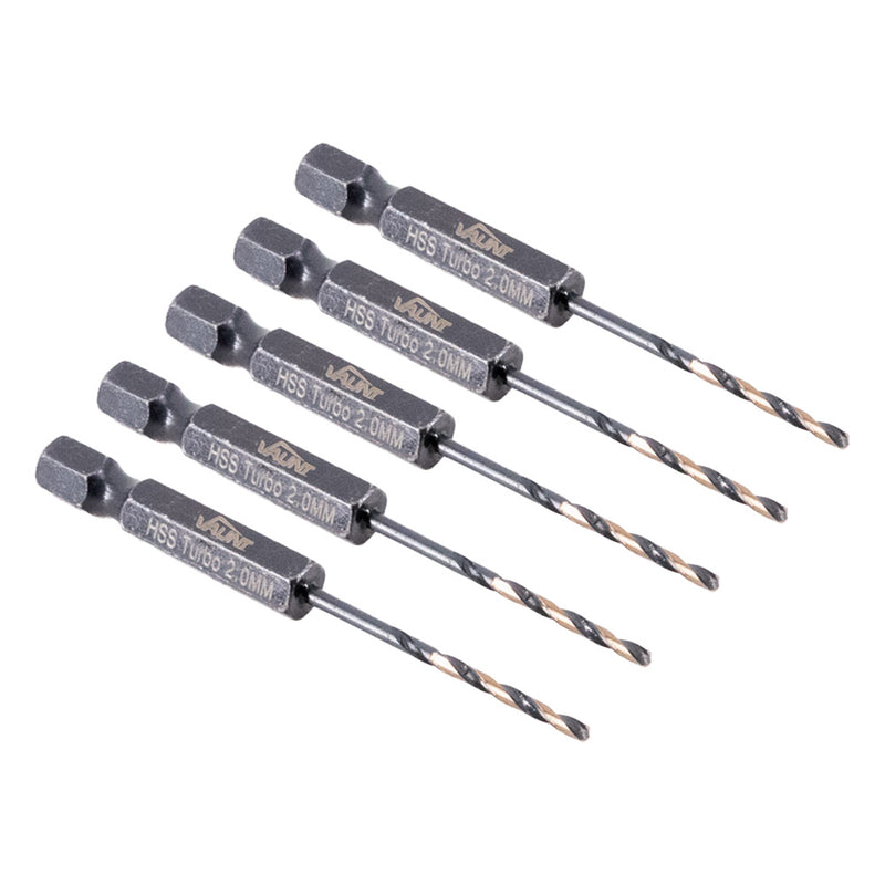 Vaunt V1324090 2.0mm 1/4'' Hex Shank HSS M2 Turbo Drill Bit - Pack of 5