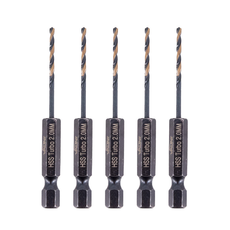 Vaunt V1324090 2.0mm 1/4'' Hex Shank HSS M2 Turbo Drill Bit - Pack of 5