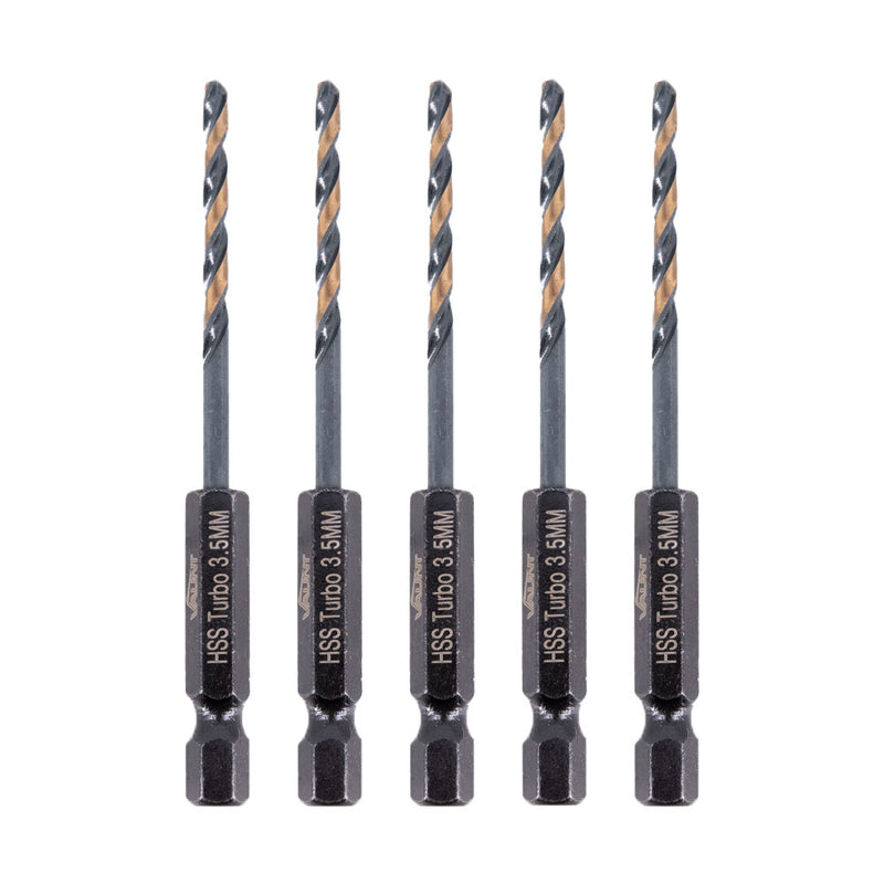 Vaunt V1324093 3.5mm 1/4'' Hex Shank HSS M2 Turbo Drill Bits - Pack of 5