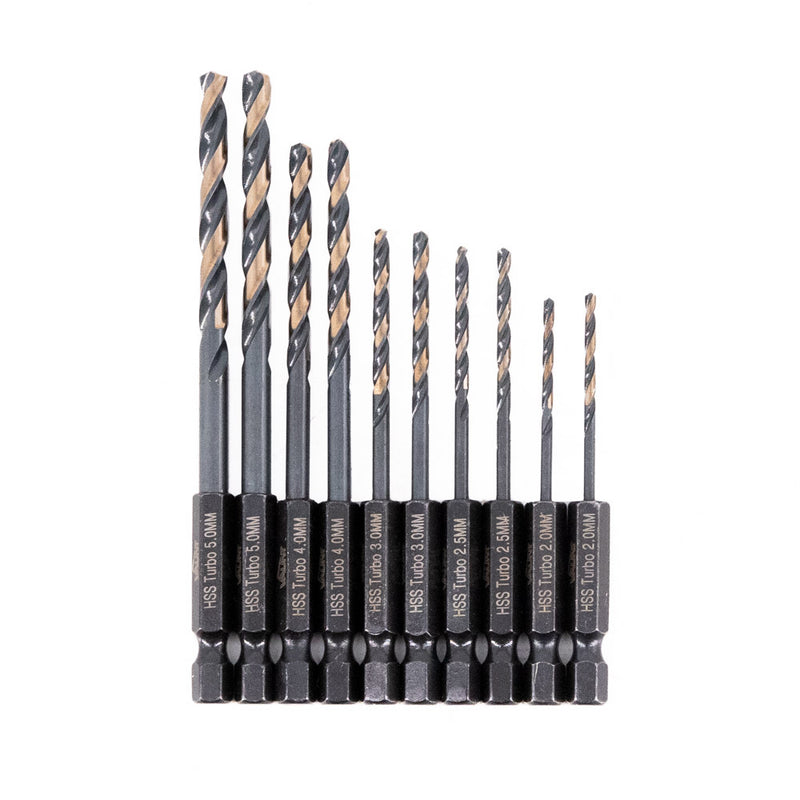 Vaunt V1324096 10 Piece 1/4'' Hex Shank HSS M2 Turbo Drill Bit Set