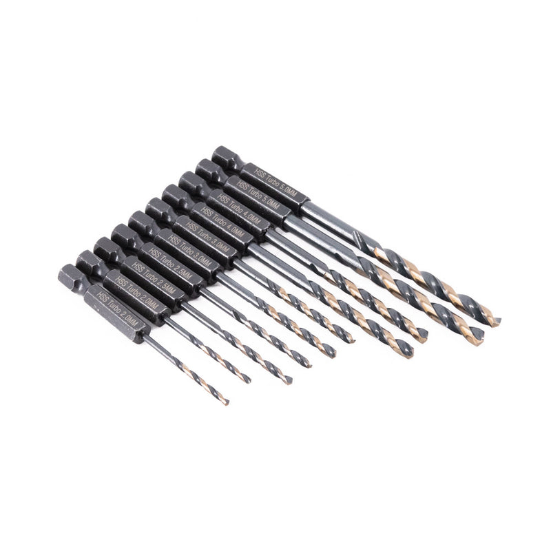 Vaunt V1324096 10 Piece 1/4'' Hex Shank HSS M2 Turbo Drill Bit Set