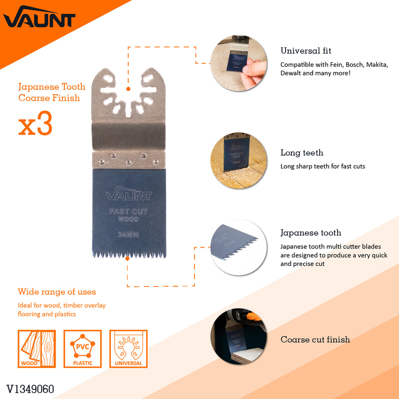 Vaunt V1349060 Premium 34mm Japanese Tooth Multi Tool Blade - Pack of 3