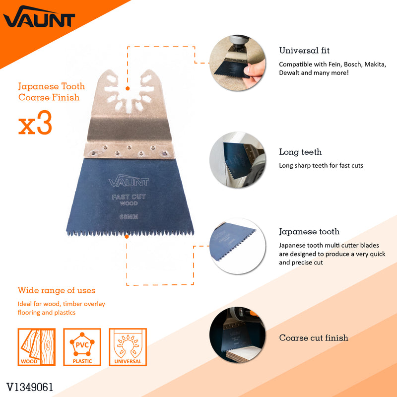 Vaunt V1349061 Premium 68mm Japanese Tooth Multi Tool Blade - Pack of 3