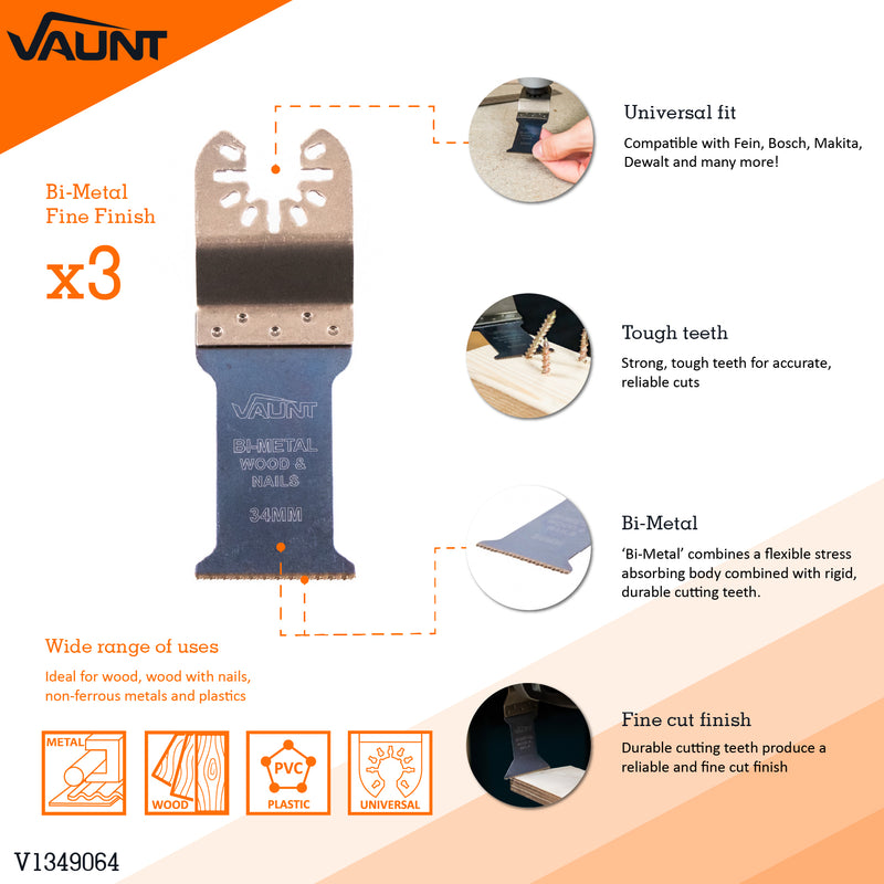 Vaunt V1349064 Premium 34mm Bi-Metal Multi Tool Blade - Pack of 3