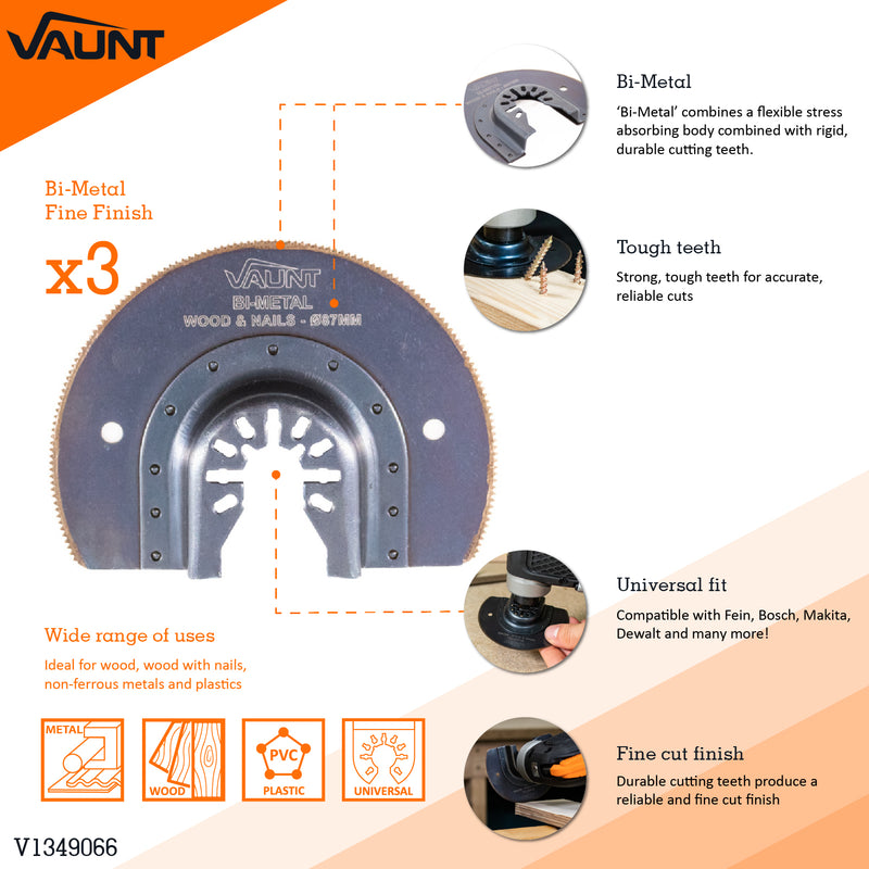 Vaunt V1349066 Premium 88mm Bi-Metal Segmented Multi Tool Blade - Pack of 3