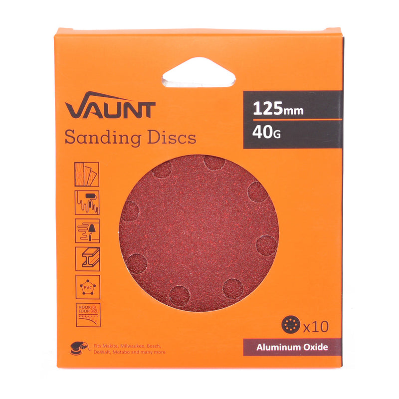 Vaunt V1357000 125mm 40 Grit Sanding Discs - Pack of 10