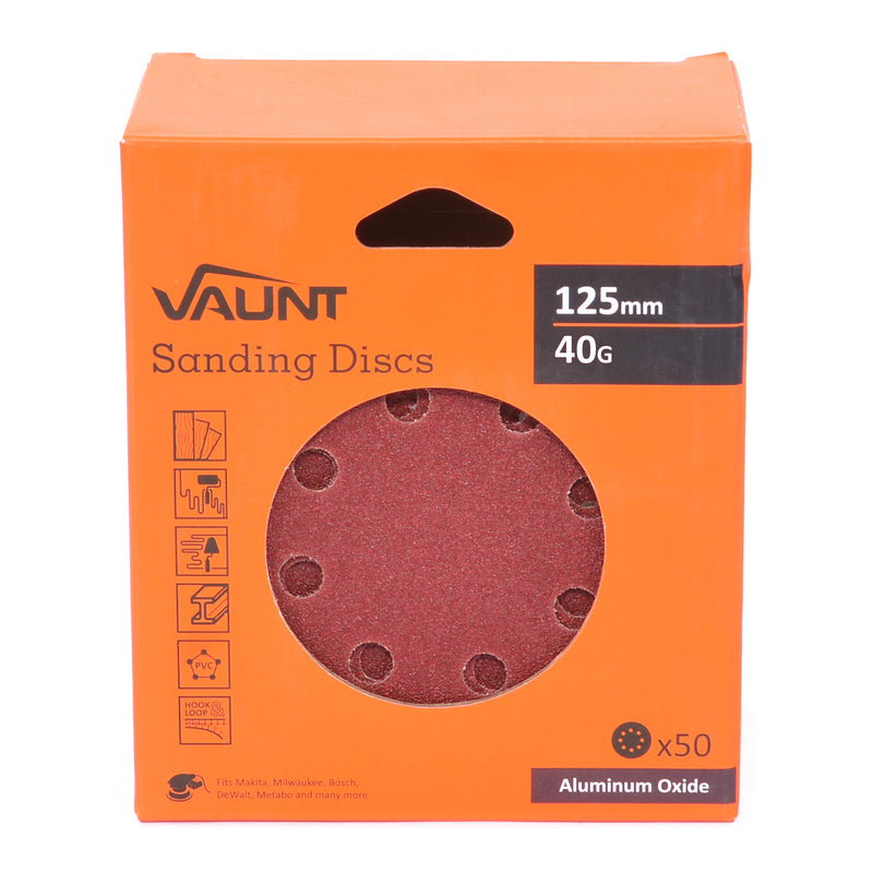 Vaunt V1357007 125mm 40 Grit Sanding Discs - Pack of 50