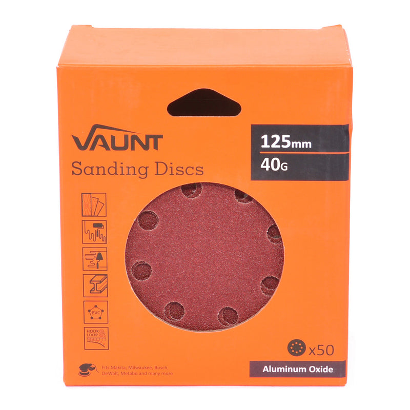 Vaunt V1357007 125mm 40 Grit Sanding Discs - Pack of 50