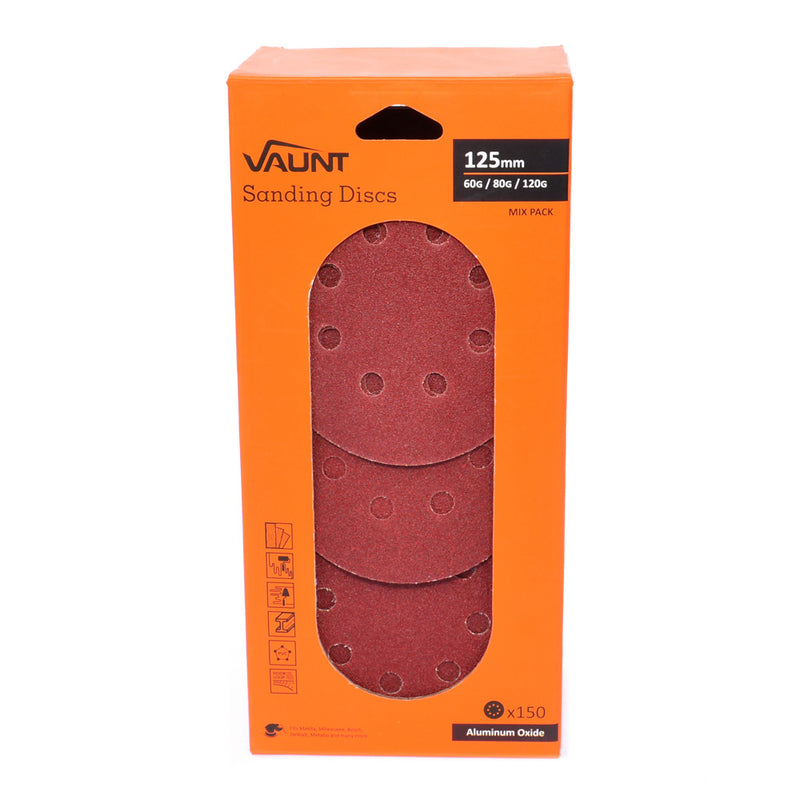 Vaunt V1357014 150 Piece 125mm "3 Grit" Sanding Discs Bulk Pack - 60G, 80G, 120G