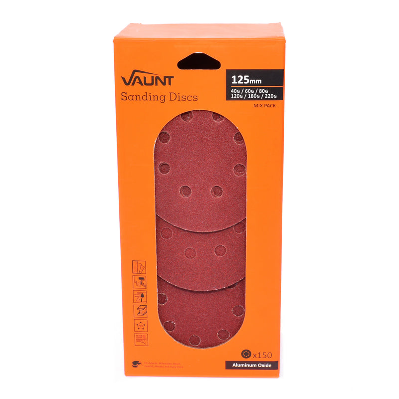 Vaunt V1357015 150 Piece 125mm Multi-Grit Sanding Discs Bulk Pack