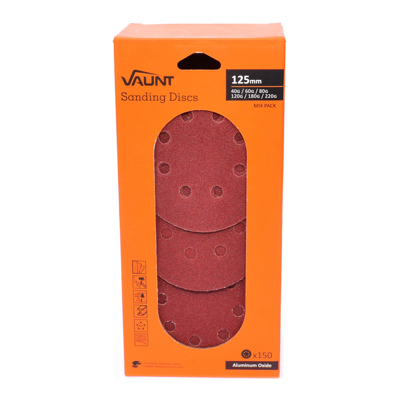 Vaunt V1357015 150 Piece 125mm Multi-Grit Sanding Discs Bulk Pack