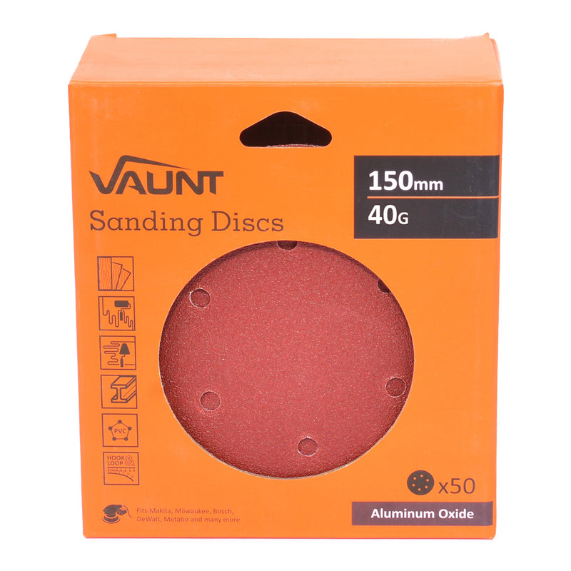 Vaunt V1357037 150mm 40 Grit Sanding Discs - Pack of 50