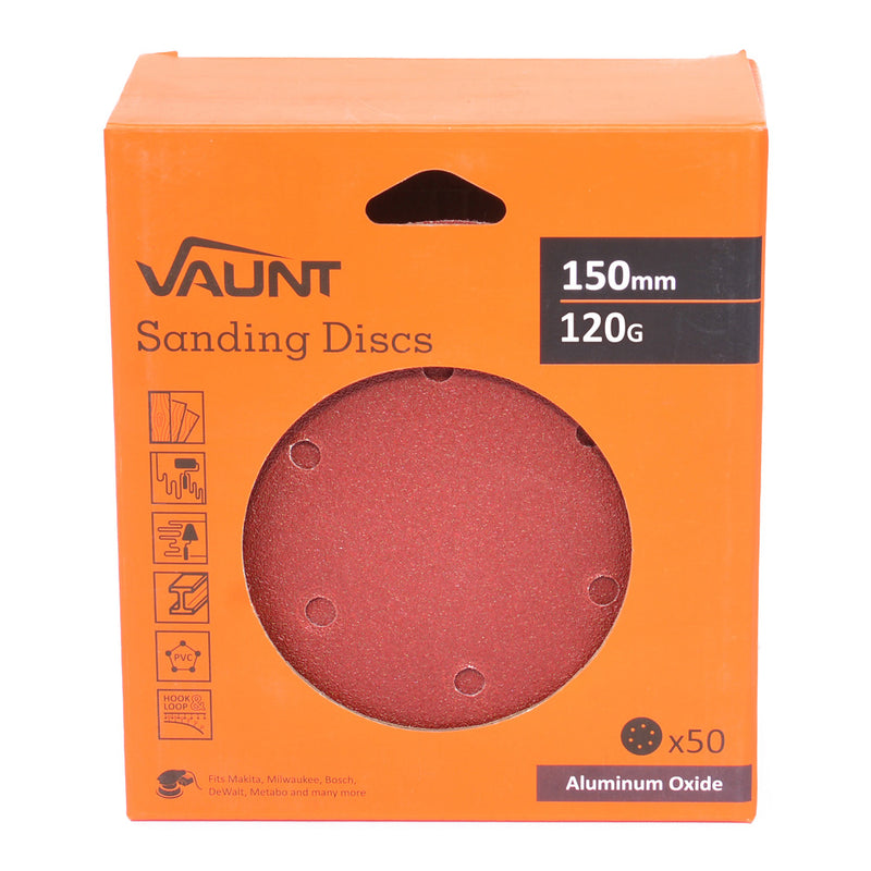 Vaunt V1357040 150mm 120 Grit Sanding Discs - Pack of 50