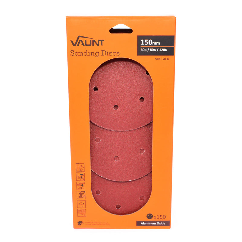 Vaunt V1357044 150 Piece 150mm "3 Grit" Sanding Discs Bulk Pack - 60G, 80G, 120G