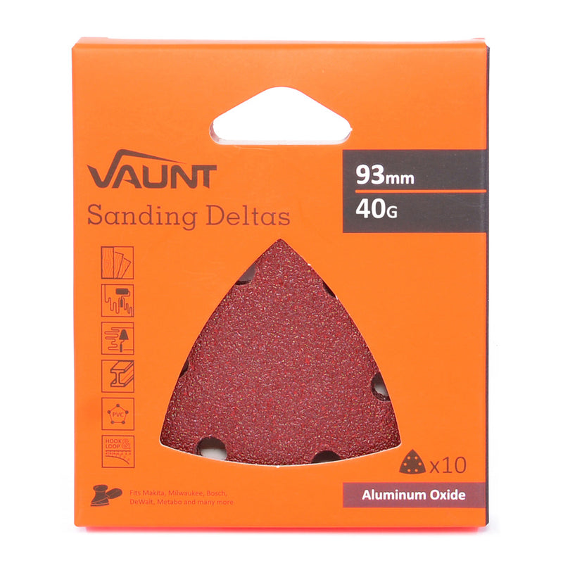 Vaunt V1357130 93mm 40 Grit Delta Sanding Sheets - Pack of 10