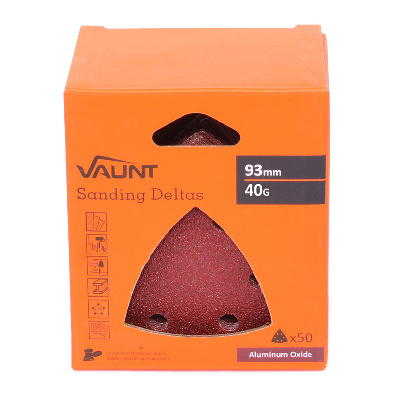 Vaunt V1357137 93mm 40 Grit Delta Sanding Sheets - Pack of 50