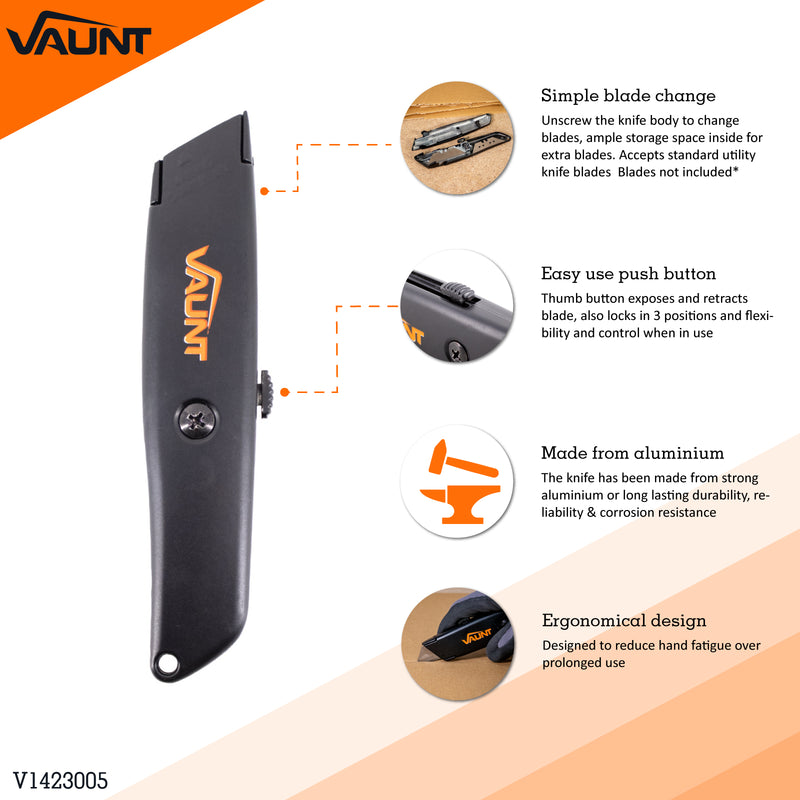 Vaunt V1423005 Black Retractable Utility Knife