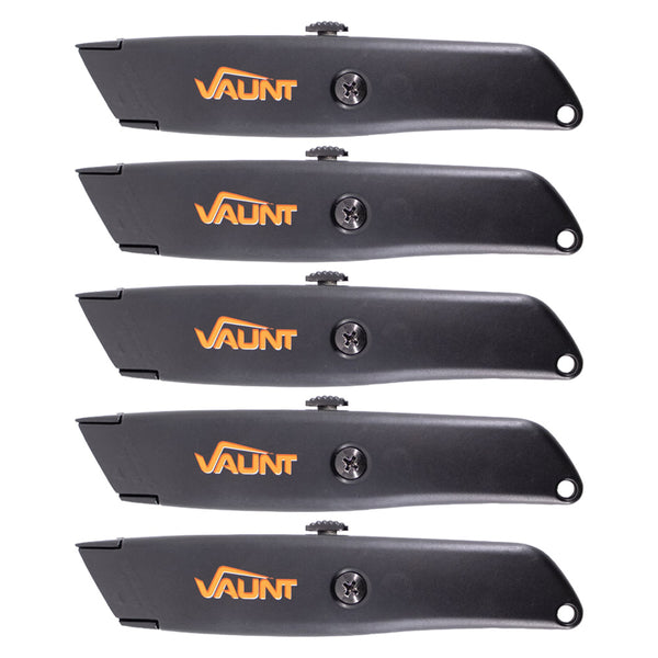 Vaunt V1423006 Black Retractable Utility Knife - Pack of 5