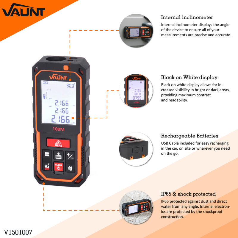 Vaunt V1501007 Professional Laser Distance Measure 100m