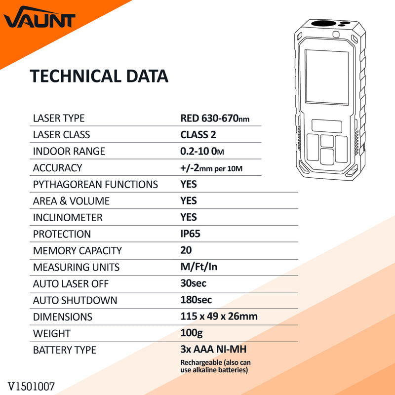 Vaunt V1501007 Professional Laser Distance Measure 100m