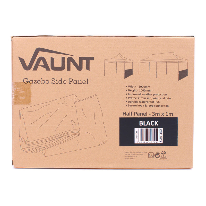 Vaunt V1903004 3m x 1m Plain Gazebo Half Side Panel - Black