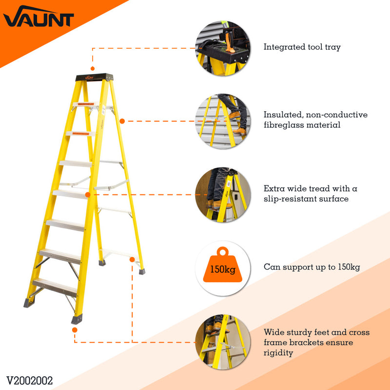 Vaunt V2002002 8 Tread Fibreglass Step Ladder - 2.23m