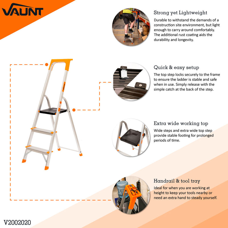 Vaunt V2002020 3 Tread Step Ladder with Tool Tray