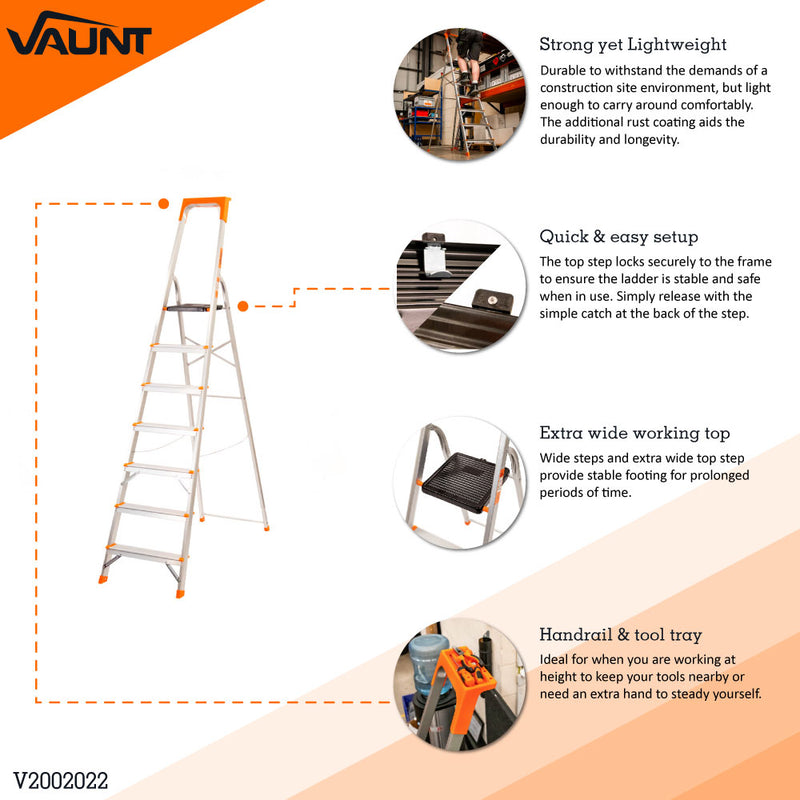 Vaunt V2002022 7 Tread Step Ladder with Tool Tray