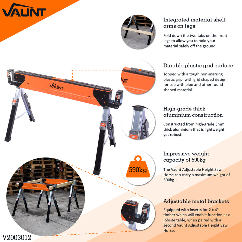 Vaunt V2003012 Heavy Duty Adjustable Height Saw Horse