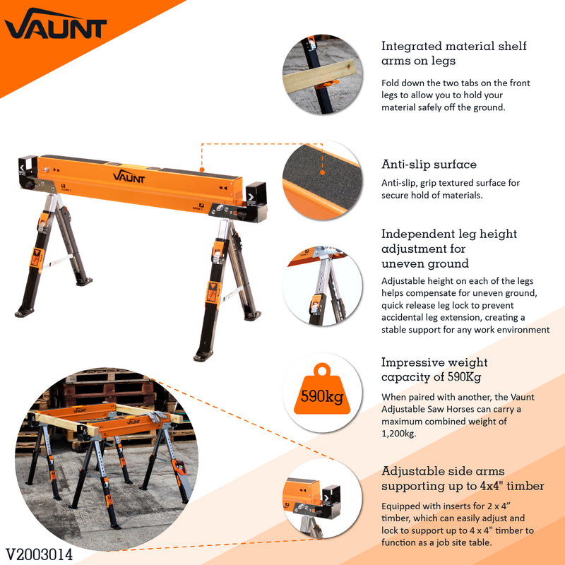 Vaunt V2003014 Heavy Duty Fully Adjustable Heavy Duty Saw Horse