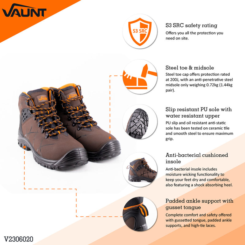 Vaunt V2306024 Berlin Safety Boots - Brown Size 10
