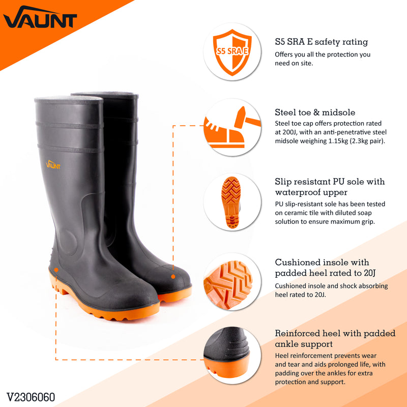 Vaunt V2306062 Prague Safety Wellington Boots - Black Size 8