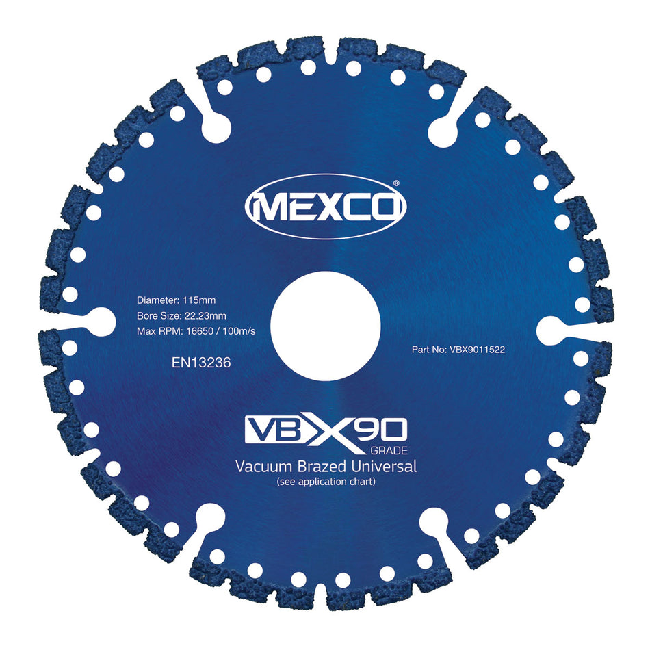 Mexco VBX9011522 115MM VACUUM BRAZED BLADE MULTI-USE X90 GRADE 22.23MM BORE