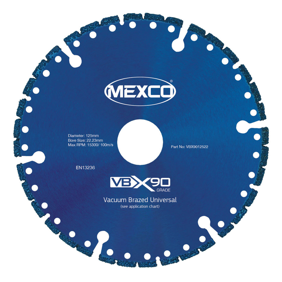 Mexco VBX9012522 125MM VACUUM BRAZED BLADE MULTI-USE X90 GRADE 22.23MM BORE