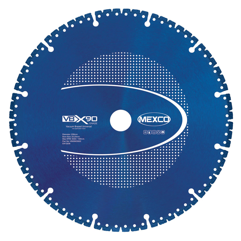 Mexco VBX9023022 230MM VACUUM BRAZED BLADE MULTI-USE X90 GRADE 22.23MM BORE