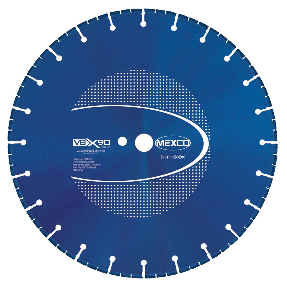 Mexco VBX9035020 350MM VACUUM BRAZED BLADE MULTI-USE X90 GRADE 20.00MM BORE