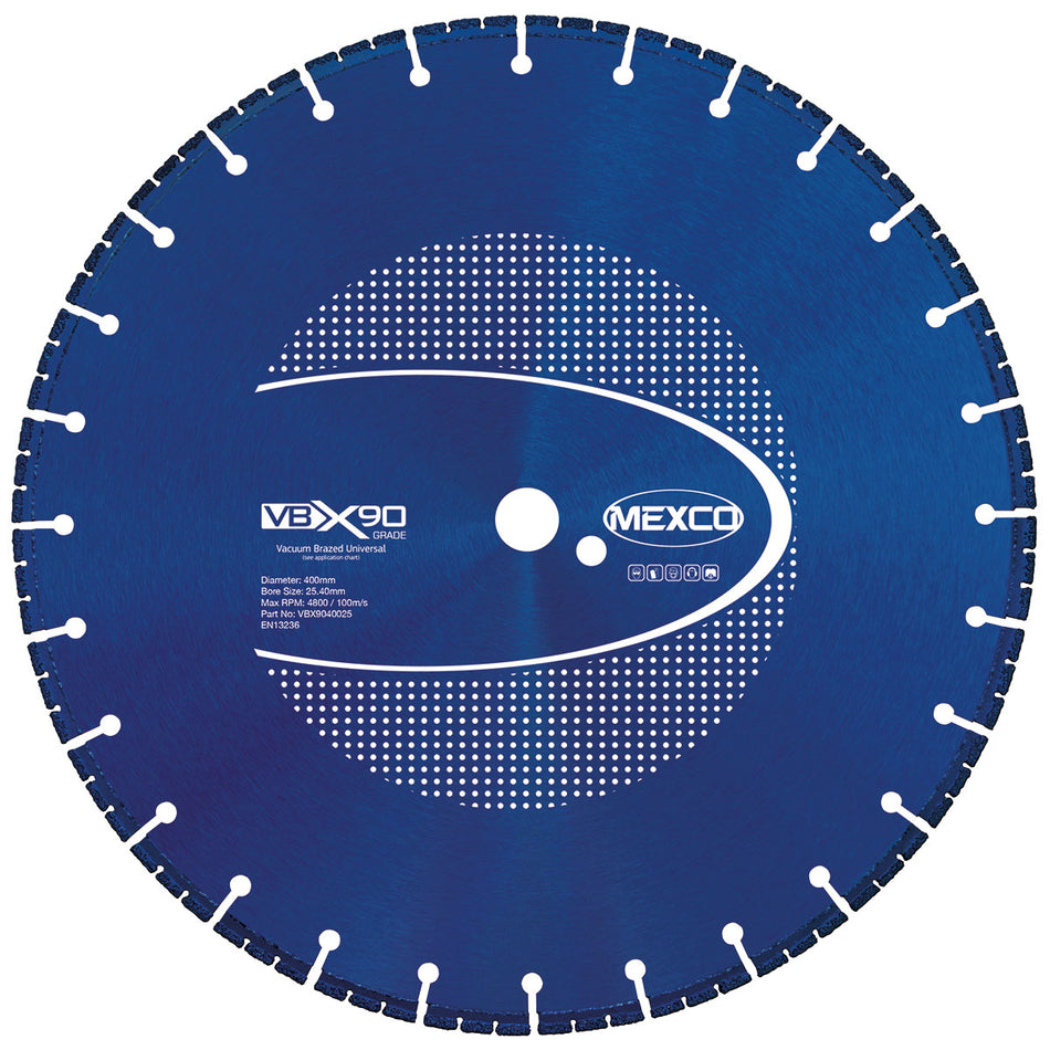 Mexco VBX9040025 400MM VACUUM BRAZED BLADE MULTI-USE X90 GRADE 25.4MM BORE