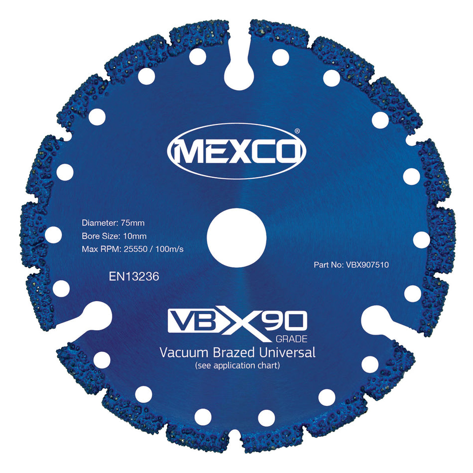 Mexco VBX907510 75MM VACUUM BRAZED BLADE MULTI-USE X90 GRADE 10MM BORE