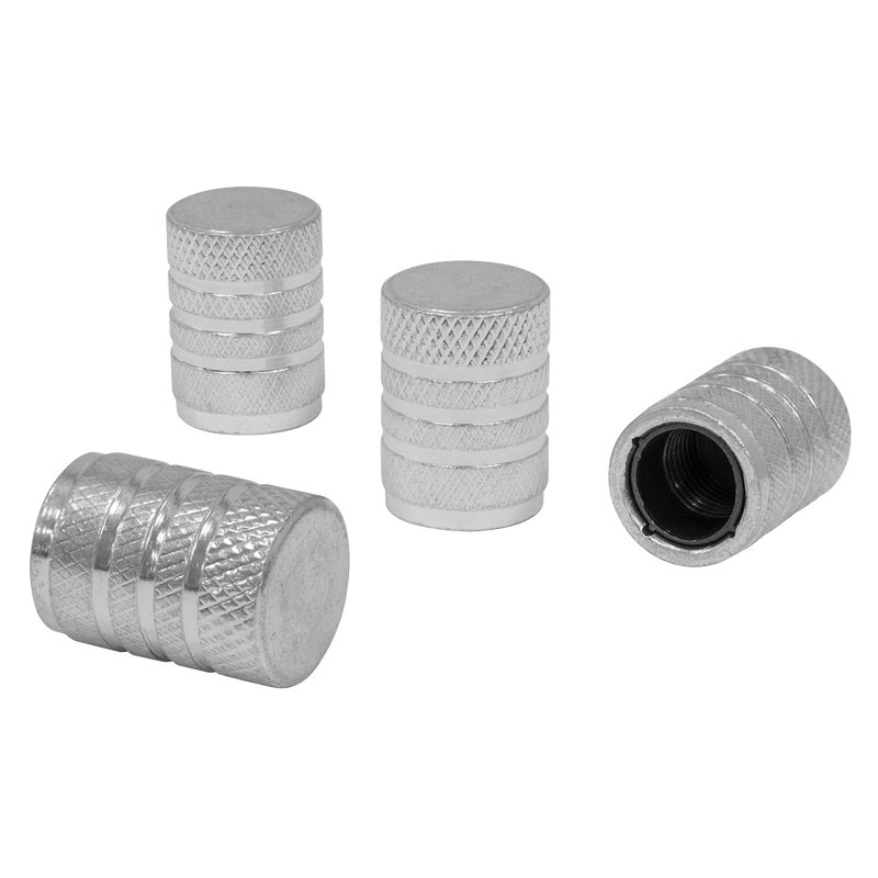 Sealey VCA4 Aluminium Valve Cap 4pc - Silver Anodised